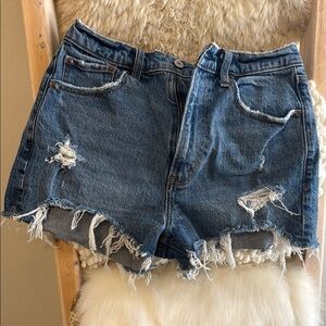 Abercrombie & Fitch Blue Jean Shorts with Distressing and High-Waisted Design
